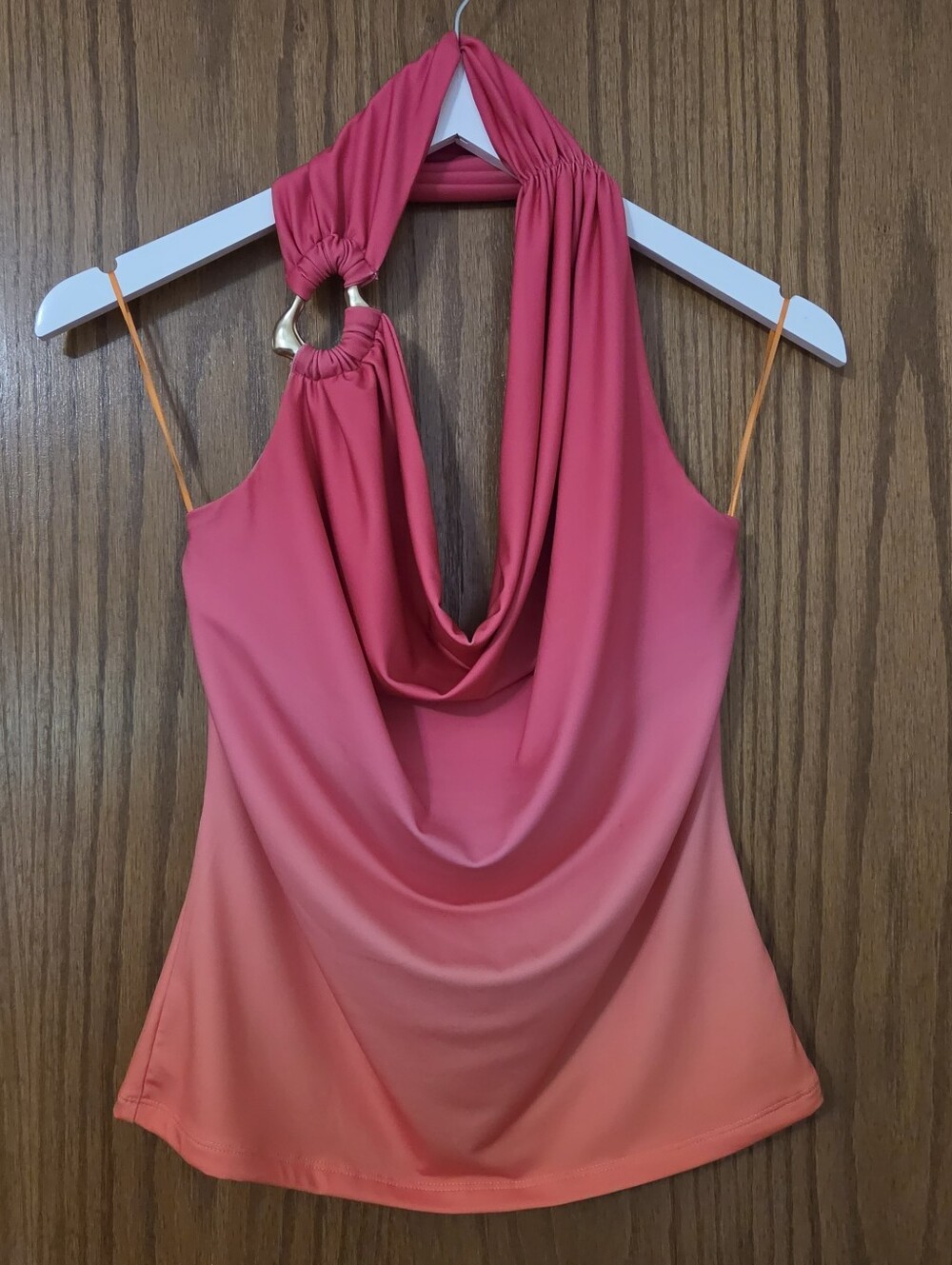 Boston Proper Pink to Coral Ombre Halter Top with Gold Accent Small
